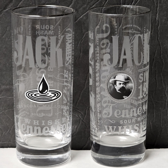 Jack Daniels Commemorative Silver Rimmed 6" Tall Whiskey Glasses - Picture 1 of 3